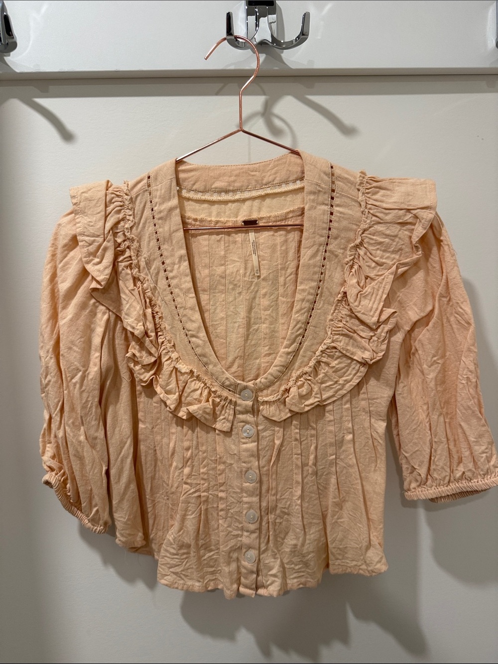 Free People Peach Ruffle Button-Front Blouse